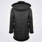 Men's Black Sheepskin Detachable Hood Duffle Coat