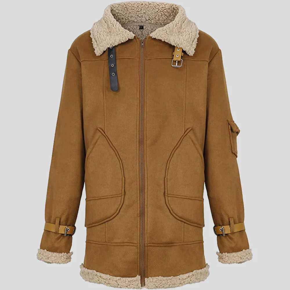 Men's Tan Suede B-3 Aviator Shearling Coat
