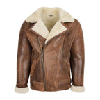 Sheepskin Bomber Pilot Fur Shearling Brown Leather Jacket