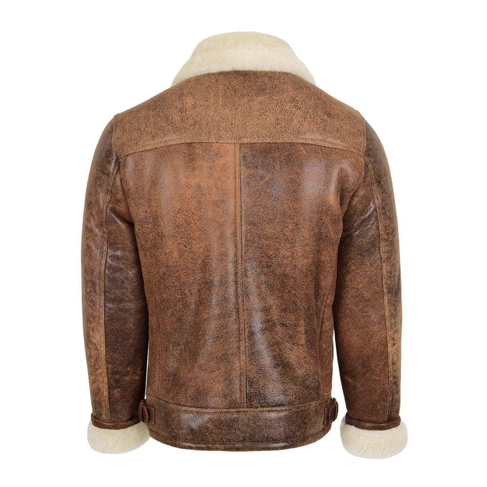 Sheepskin Bomber Pilot Fur Shearling Brown Leather Jacket