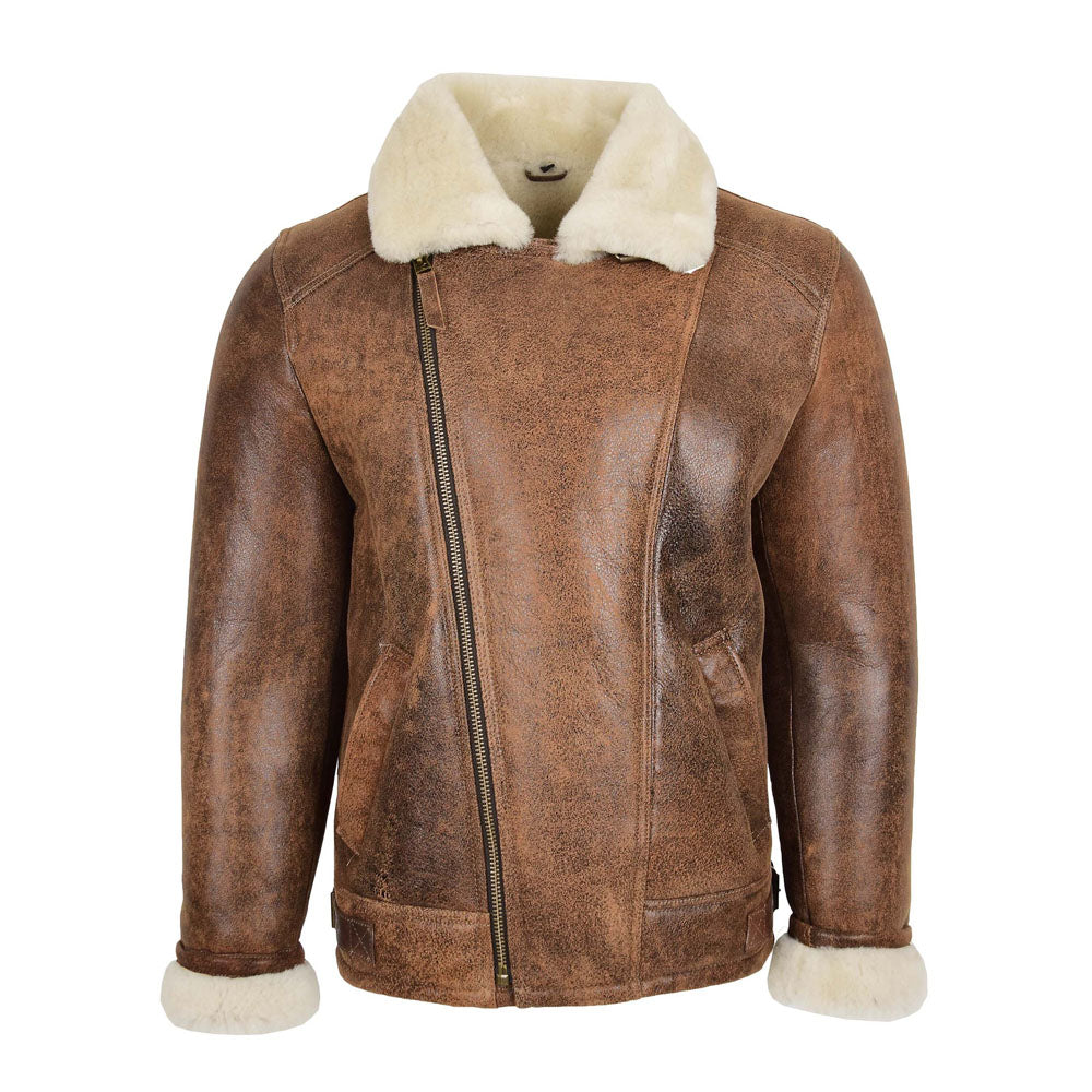 Sheepskin Bomber Pilot Fur Shearling Brown Leather Jacket