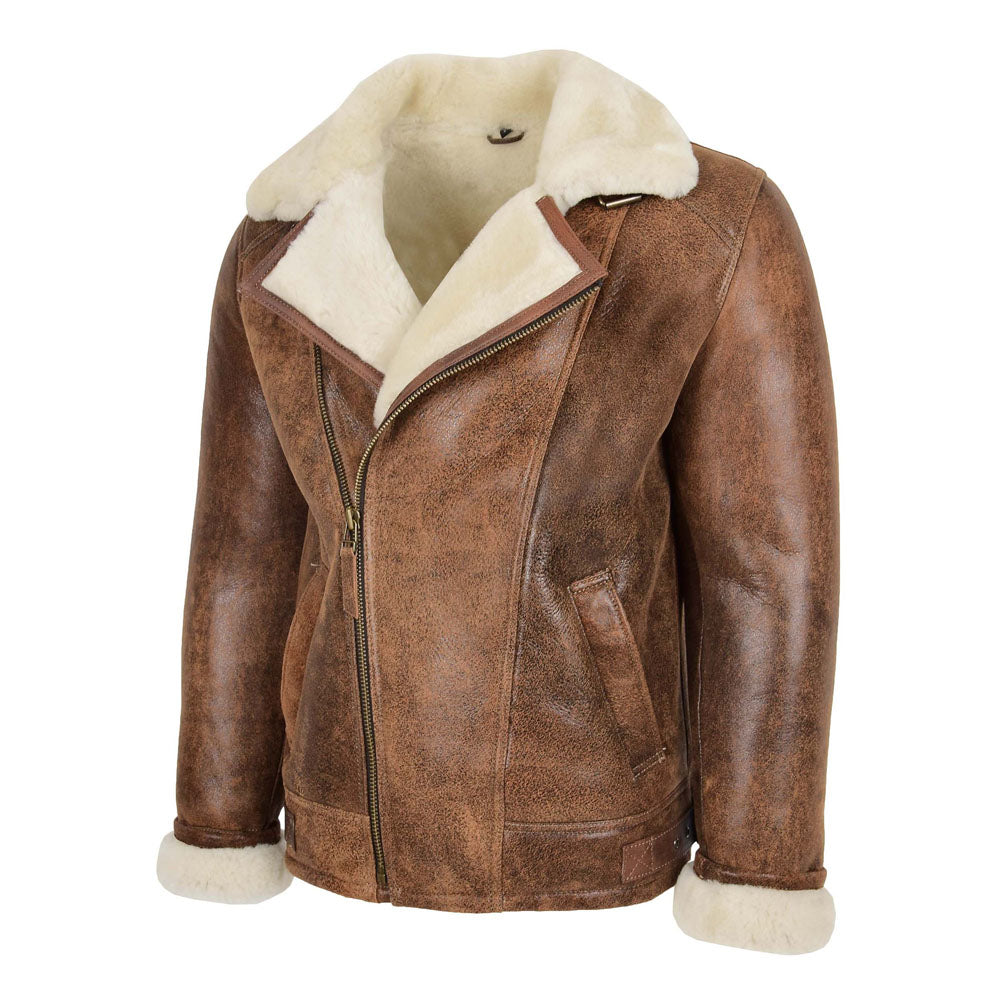 Sheepskin Bomber Pilot Fur Shearling Brown Leather Jacket