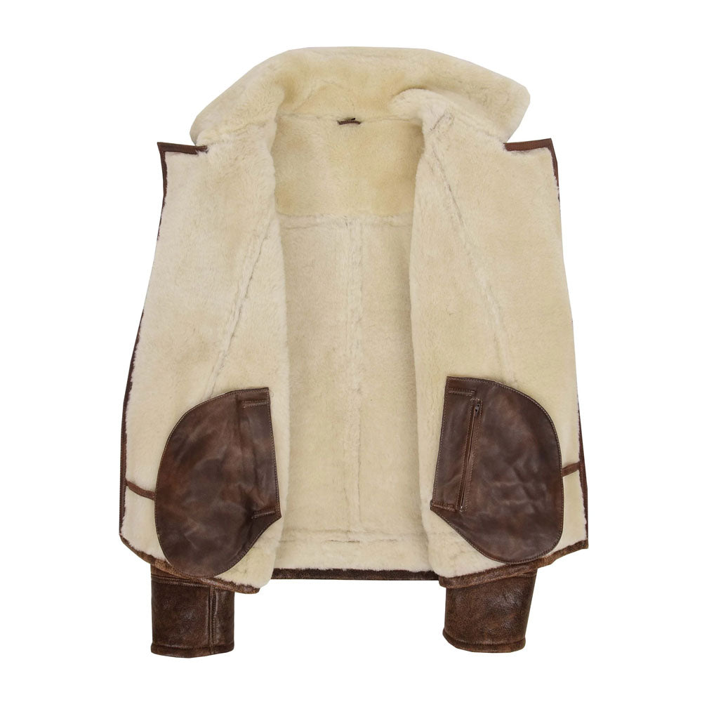 Sheepskin Bomber Pilot Fur Shearling Brown Leather Jacket