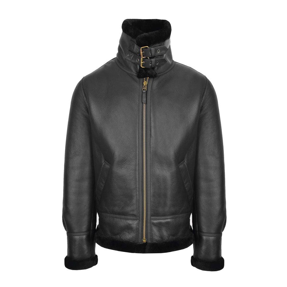 Men Sheepskin Flying B3 Classic Original Shearling Black Leather Jacket