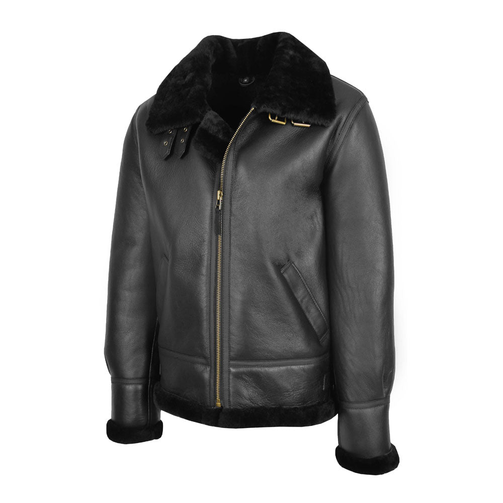 Men Sheepskin Flying B3 Classic Original Shearling Black Leather Jacket