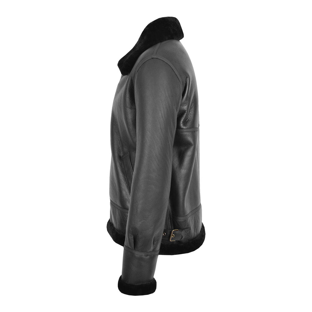 Men Sheepskin Flying B3 Classic Original Shearling Black Leather Jacket