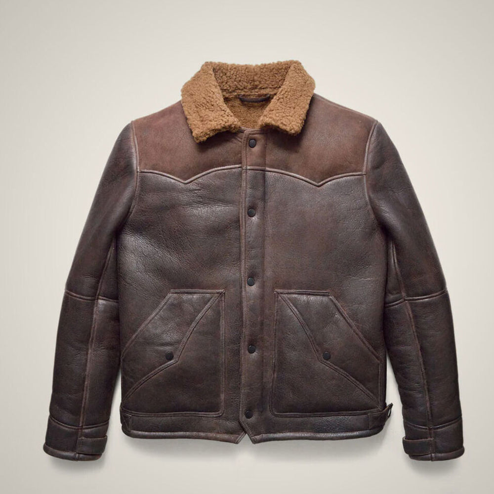 Men's Real Leather Distressed Aviator Brown Sheepskin B3 Bomber Flight Jacket Coat