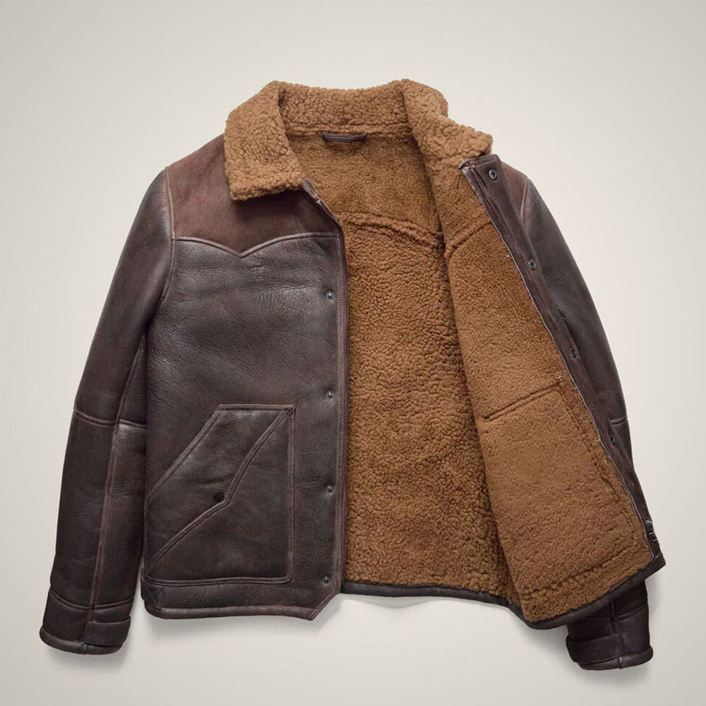 Men's Real Leather Distressed Aviator Brown Sheepskin B3 Bomber Flight Jacket Coat