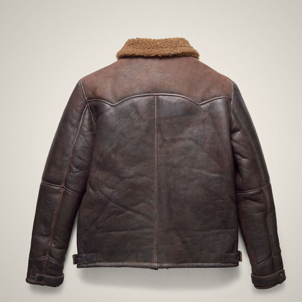 Men's Real Leather Distressed Aviator Brown Sheepskin B3 Bomber Flight Jacket Coat