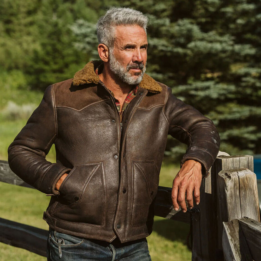 Men's Real Leather Distressed Aviator Brown Sheepskin B3 Bomber Flight Jacket Coat