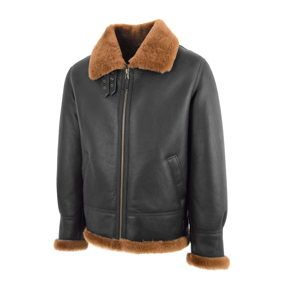 Men's Bomber Aviator B3 Classic RAF Sheepskin brown Leather Jacket