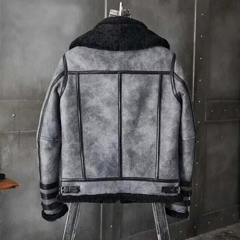 Gray RAF Aviator Sheepskin Real Leather Shearling Flight B3 Bomber Jacket For Men