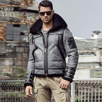 Gray RAF Aviator Sheepskin Real Leather Shearling Flight B3 Bomber Jacket For Men