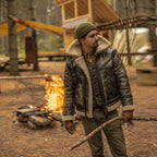 Sheepskin Brown Aviator Shearling Flying Fur Leather Jacket For Men