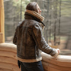 Sheepskin Brown Aviator Shearling Flying Fur Leather Jacket For Men