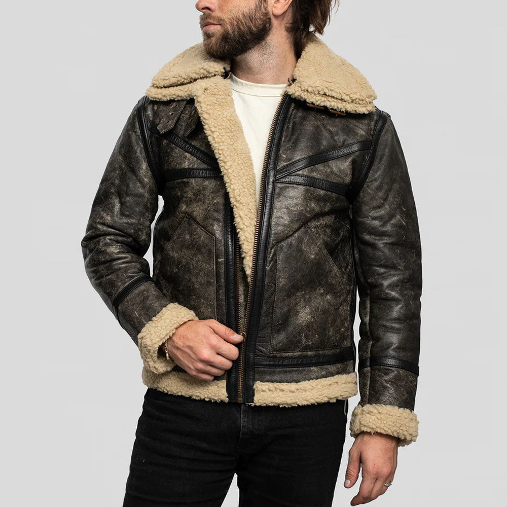 Sheepskin Brown Aviator Shearling Flying Fur Leather Jacket For Men