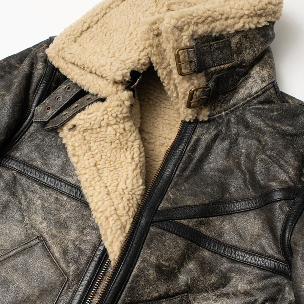 Sheepskin Brown Aviator Shearling Flying Fur Leather Jacket For Men
