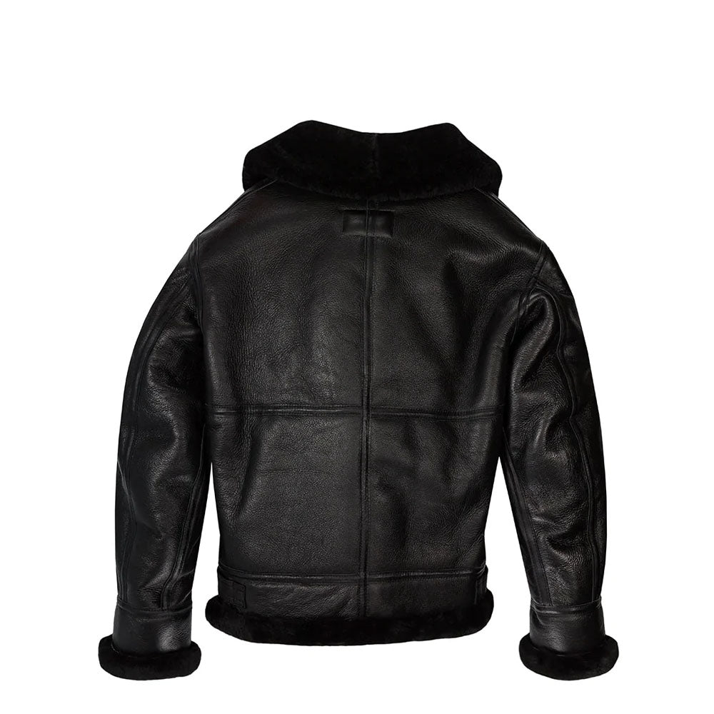 Men Sheepskin Flight Bomber Aviator Fur Shearling Black Leather Jacket
