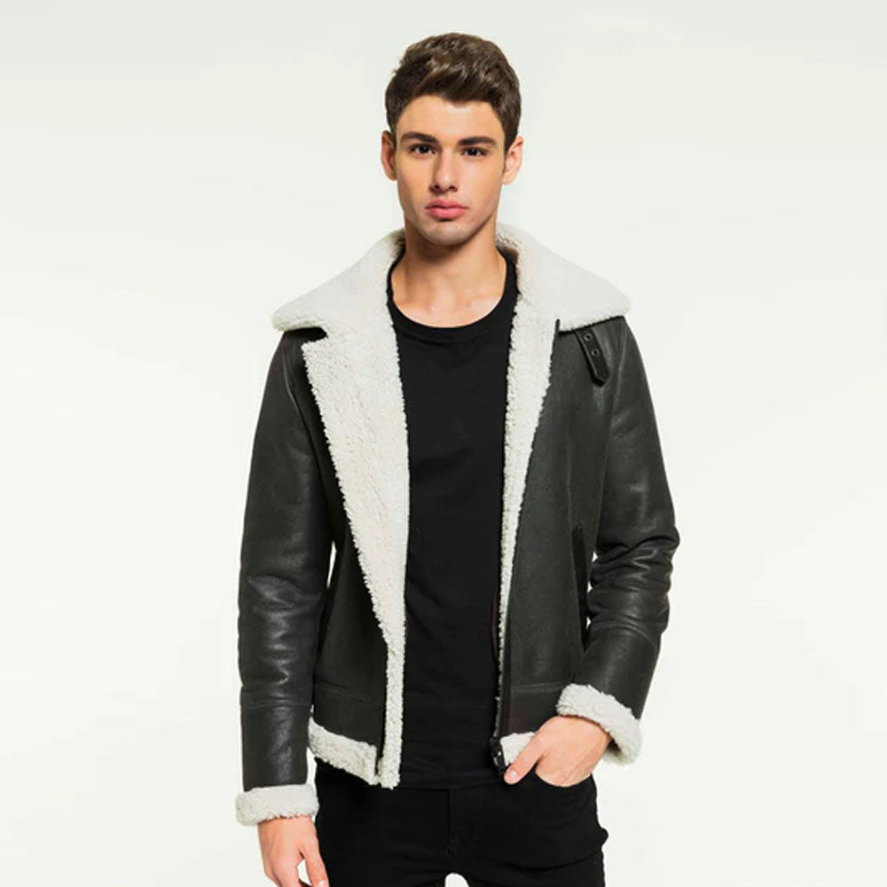 Men’s Charcoal Shearling Aviator Jacket
