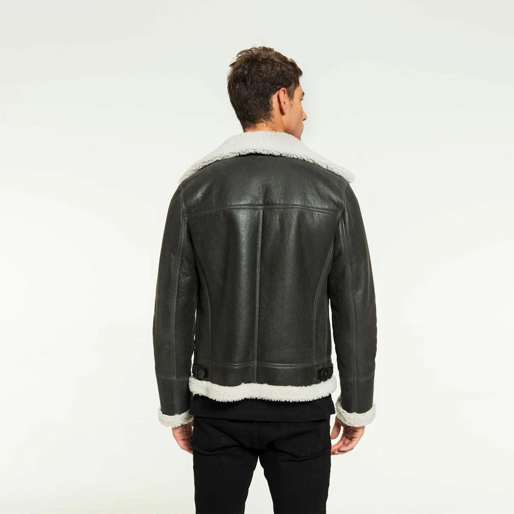 Men’s Charcoal Shearling Aviator Jacket