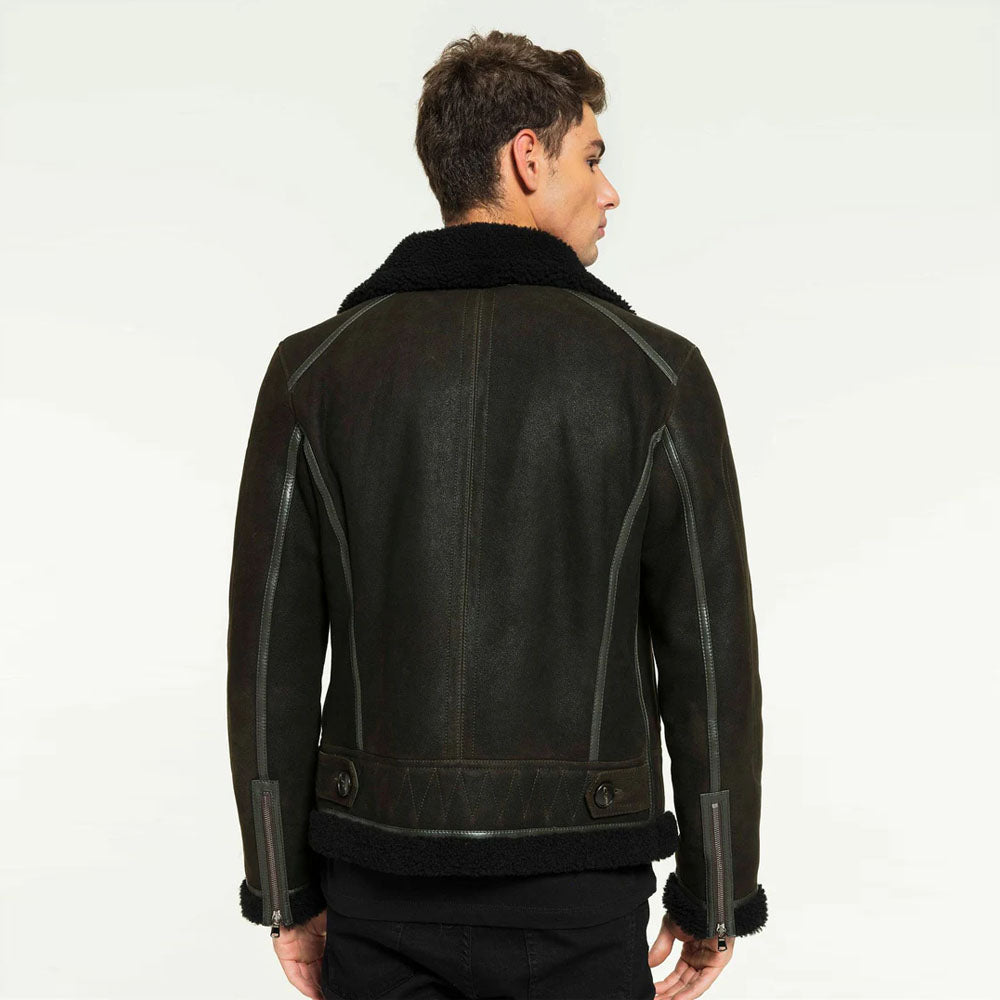 Men's Dark Brown Sheepskin Aviator Shearling Leather Jacket