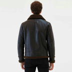 Men's Dark Brown Aviator Sheepskin Shearling Leather Jacket