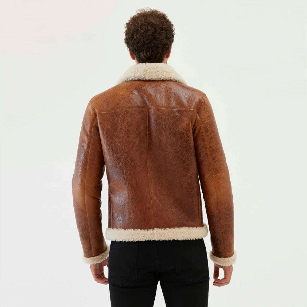 Men's Brown Aviator Sheepskin Shearling Leather Jacket