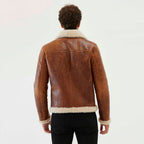 Men's Brown Aviator Sheepskin Shearling Leather Jacket