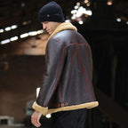 Men's Espresso Brown B-3 Bomber Jacket with Rust Contrast Piping