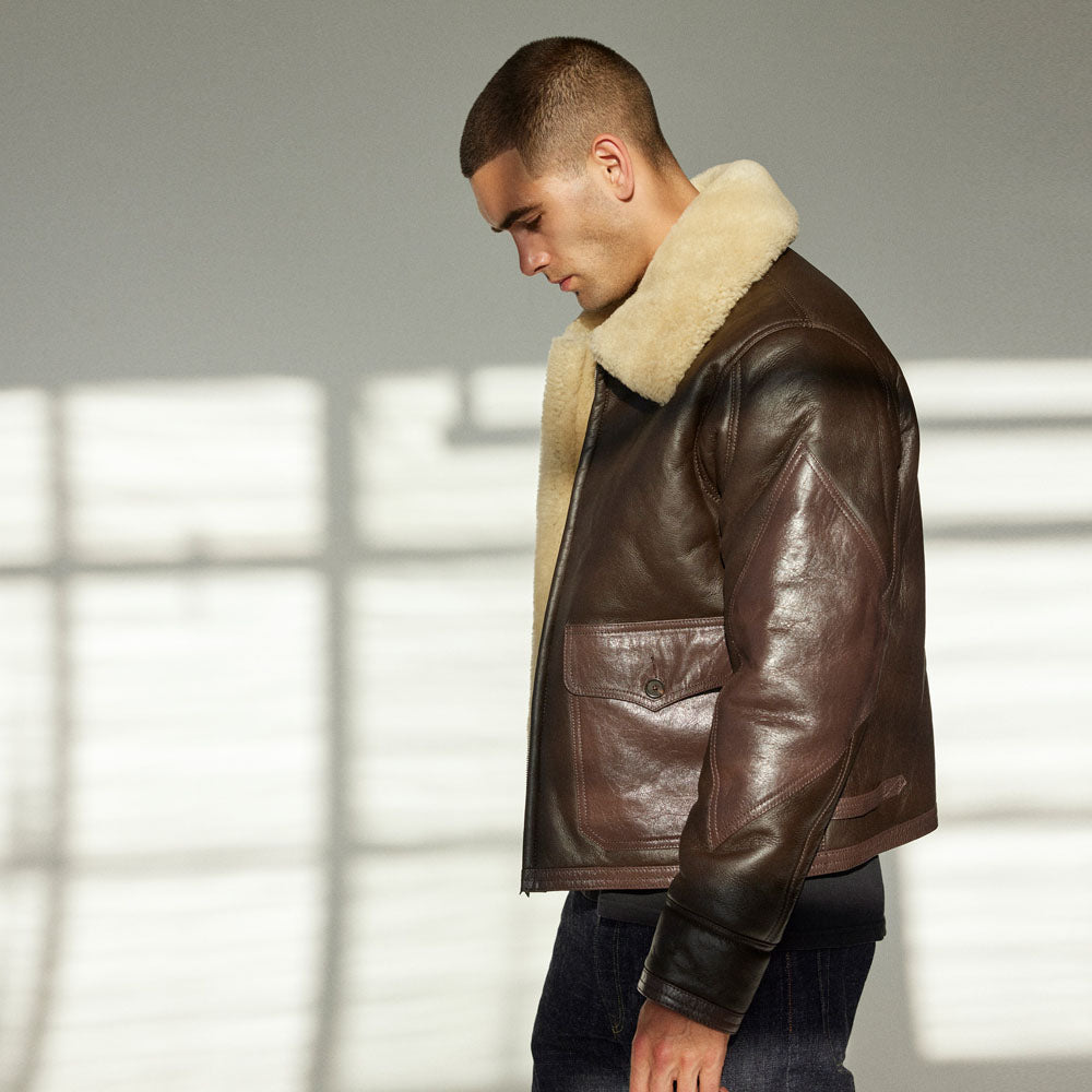 Men's Brown B-3 Shearling Bomber Jacket