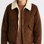 Sherpa Lined Corduroy Jacket In Brown