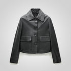 Shirt Style Black Leather Blazer With Flap Pockets