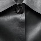 Shirt Style Black Leather Blazer With Flap Pockets