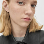 Shirt Style Black Leather Blazer With Flap Pockets