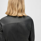 Shirt Style Black Leather Blazer With Flap Pockets