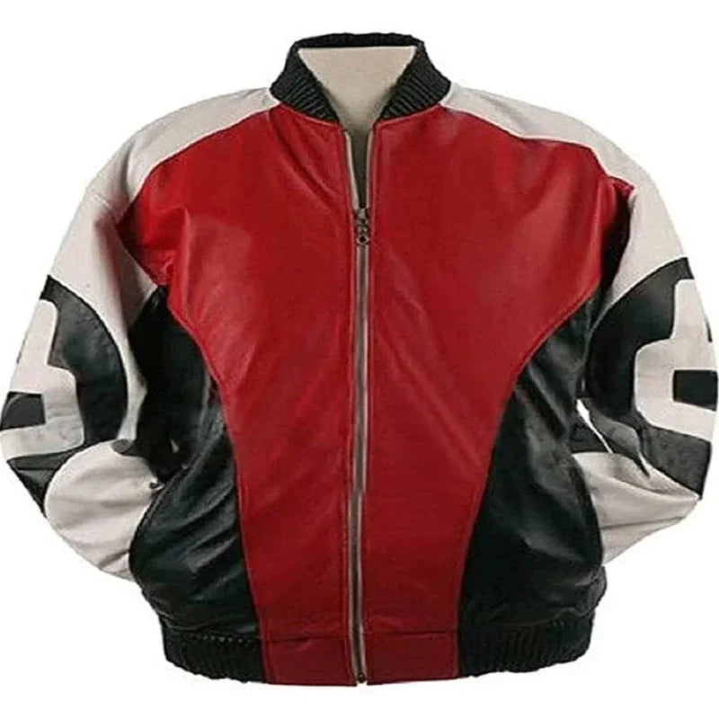 8 Ball Logo Real Leather Red Bomber Jacket
