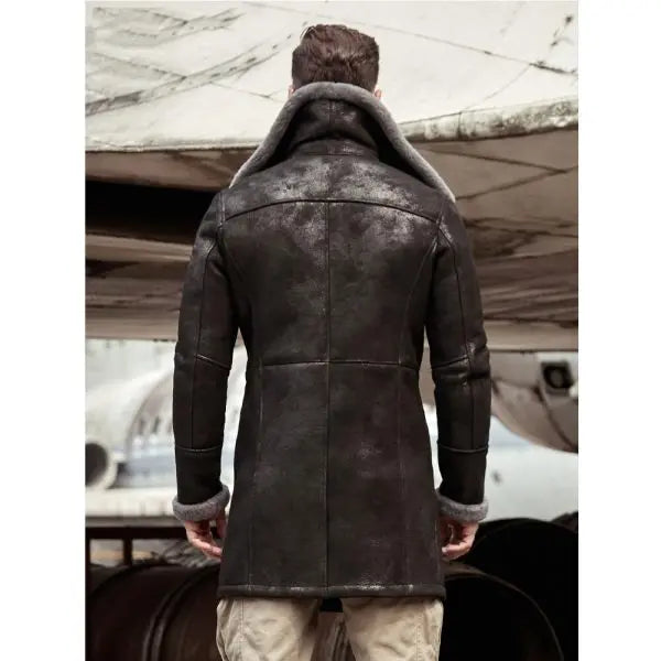 Men's Black B7 Bomber Shearling Leather Coat - Classic & Cozy