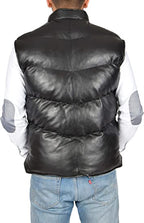 Men's Leather Puffer Vest In Black