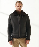 Men's Sheepskin Aviator Fur Leather Jacket in Black