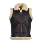 Men's Leather Shearling Vest In Dark Brown
