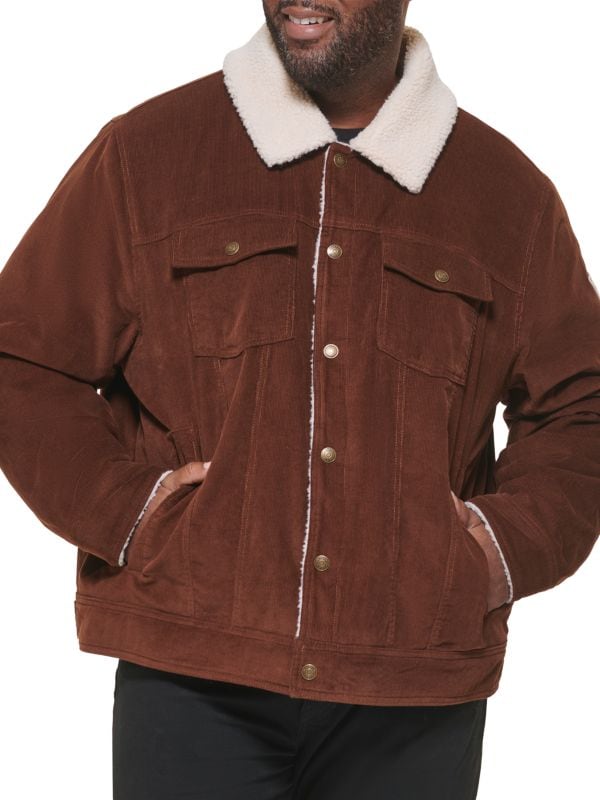 Men's Sheepskin Trucker Leather Jacket in Brown