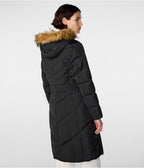 Women's Black Fur Hooded Puffer Trench Coat