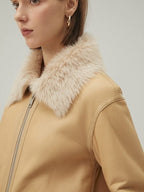 Women's Tan Brown Shearling Leather Jacket