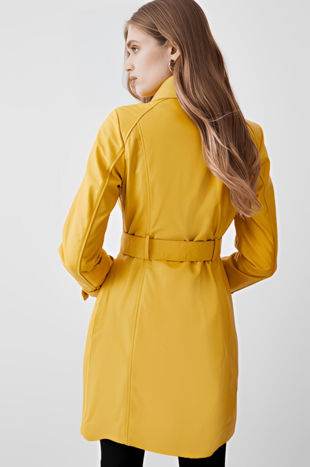 Women's Mustard Leather Trench Coat