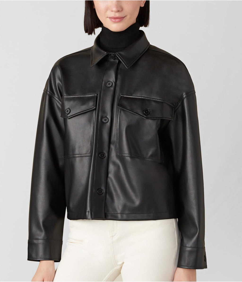 Women's Black Leather Trucker Jacket