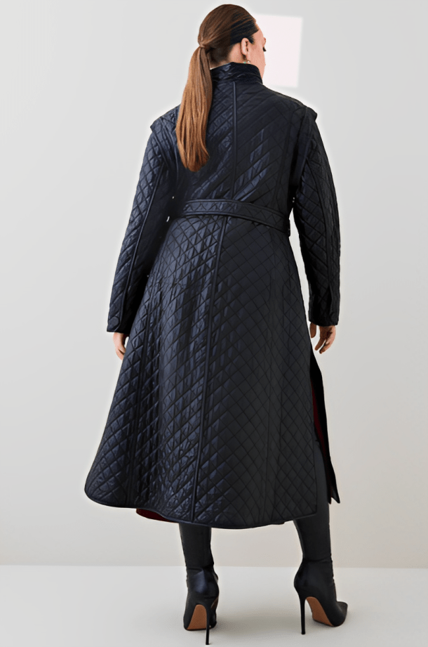 Women's Black Quilted Leather Trench Coat