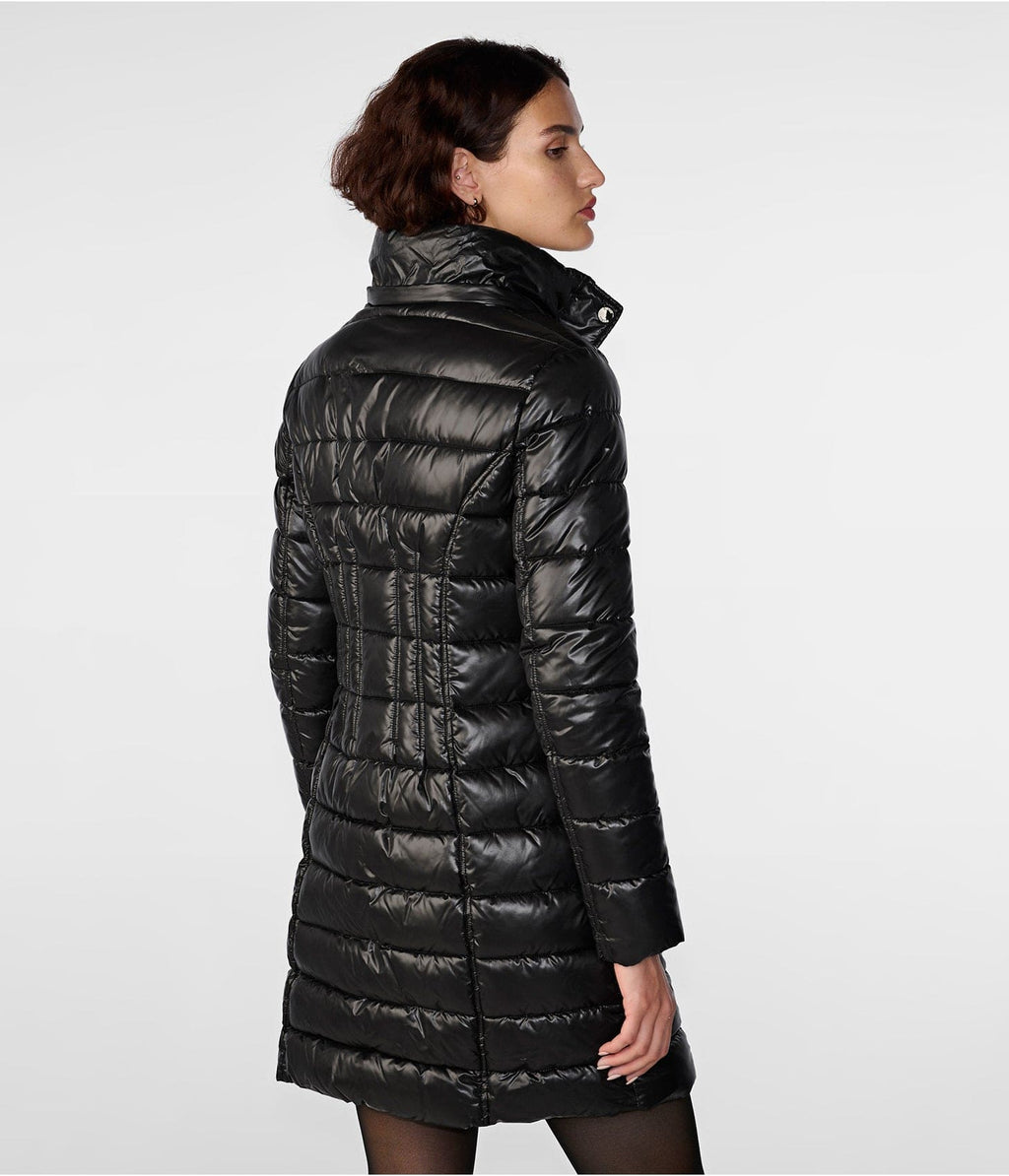 Women's Black Quilted Puffer Coat with Hood