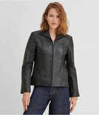 Women's Black Leather Scuba Jacket