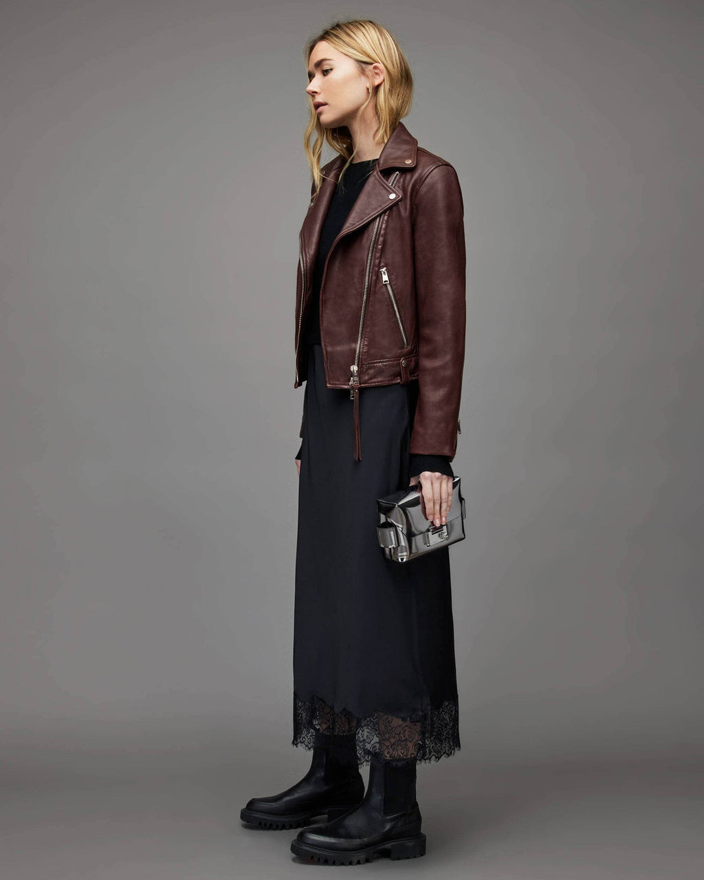 Women's Maroon Leather Biker Jacket – Classic & Stylish