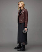 Women's Maroon Leather Biker Jacket – Classic & Stylish